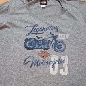 Harley-Davidson Gray Tee with Blue Motorcycle Design